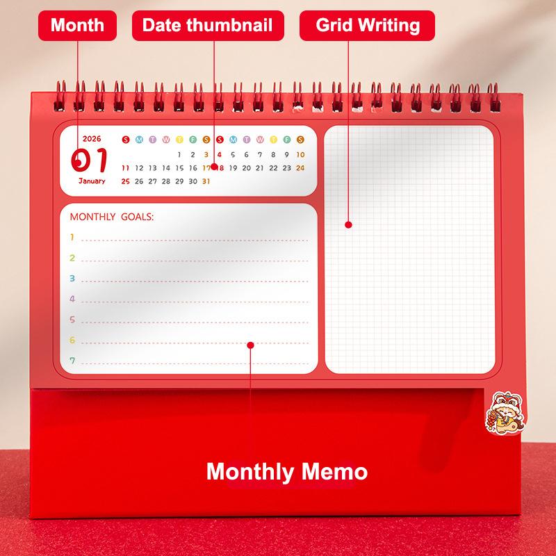 Chinesischer Stil 2026 Pferd Panda Muster Schreibtischkalender Spiralbindung Pferdejahr Kalender Cartoon Monat Datum Anzeige Monatsplaner
