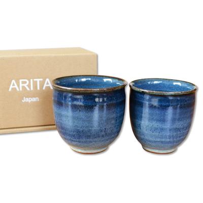 Teacup Pair Present Gift Boxed Stylish Arita Ware Indigo Blue Married Couple Drinking Cup Made In Japan