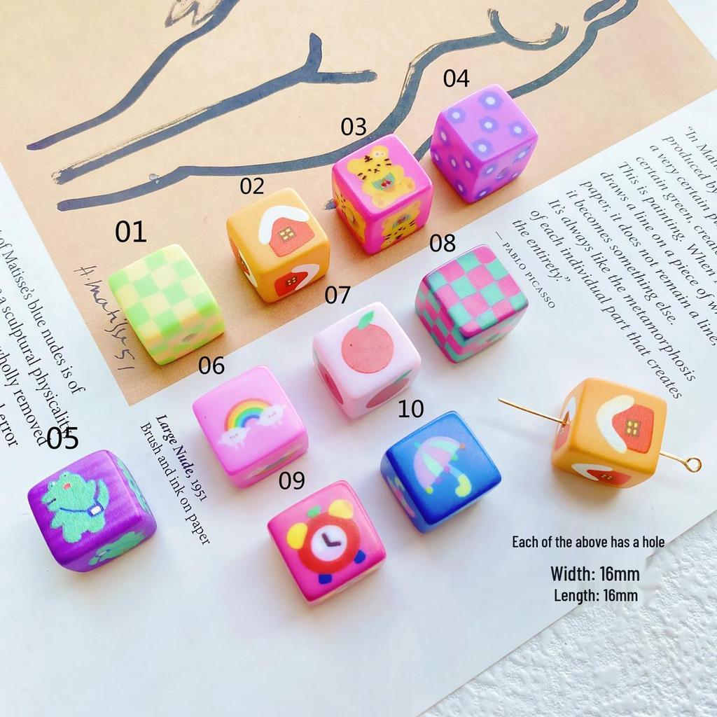 Colorful Cartoon Beaded Acrylic Phone Charm - Versatile Square Plaid Jewelry Accessory