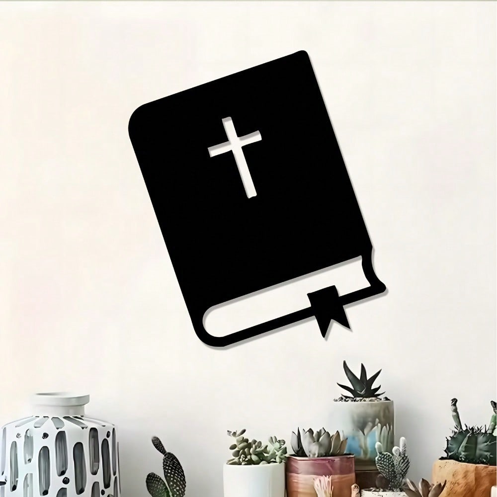1pc Metal Bible & Cross Wall Art, Rust-Resistant Scripture Statue for Church & Home Decor