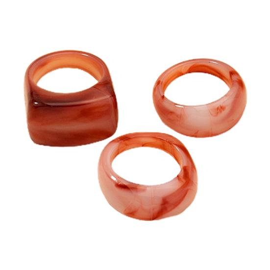 3Pcs/Set Square Ring Acrylic Smooth Geometric Unisex Resin Exquisite Finger Ring for