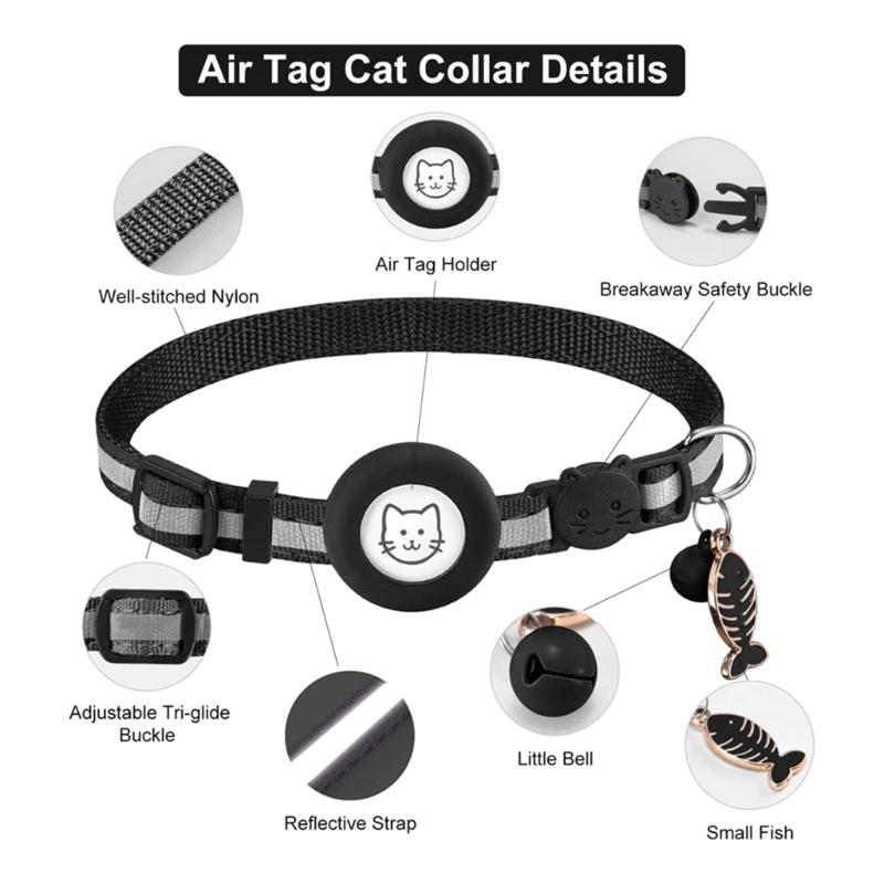 Pet Collar Adjustable Cats Collar with Reflective-Stripe & Tracker-Protector Dogs Nylon Breakaway Collar Pet Supplies