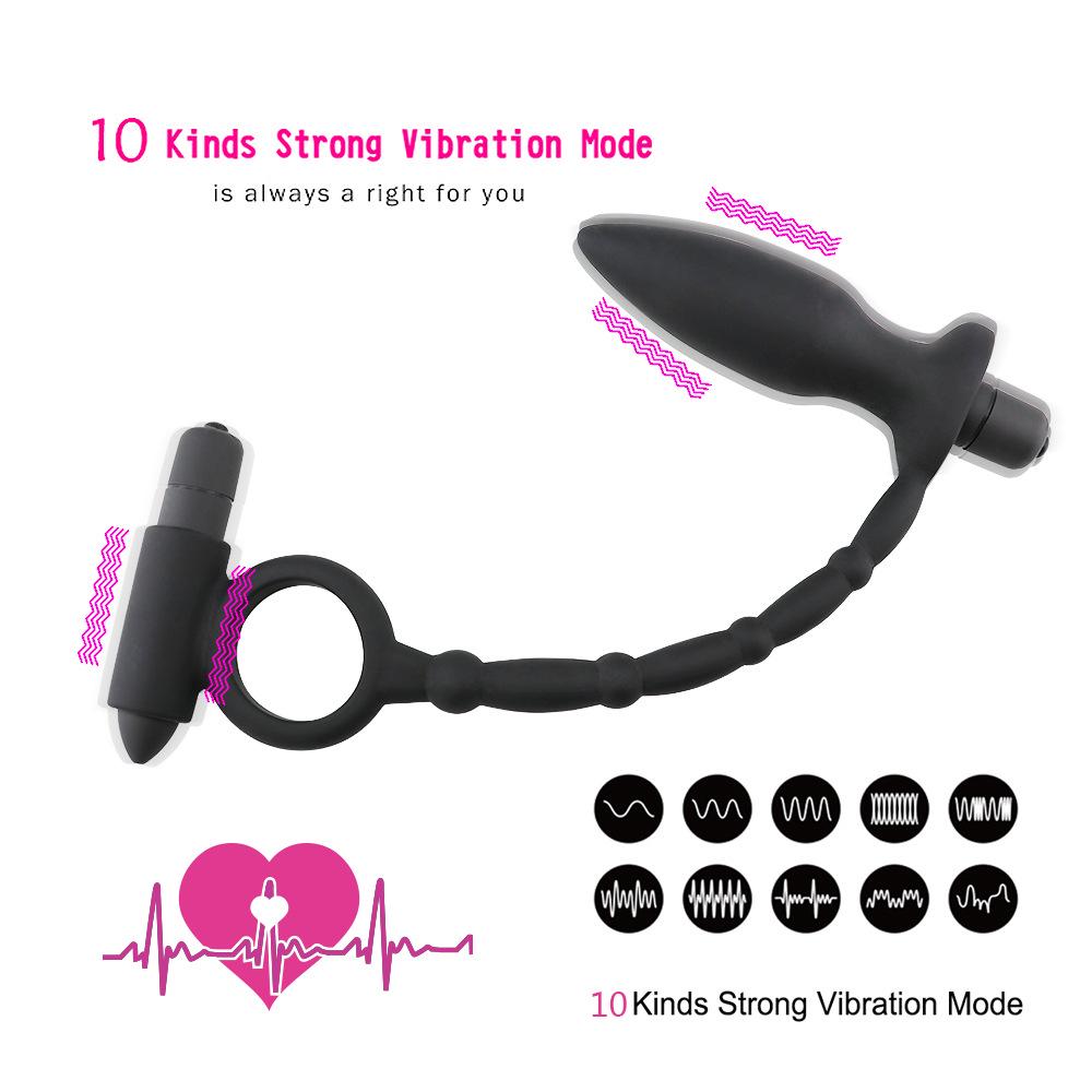 10 Modi Vibration Penisring mit vibrierendem Analplug Silikon Cockring Butt Plug Sexspielzeug für Männer
