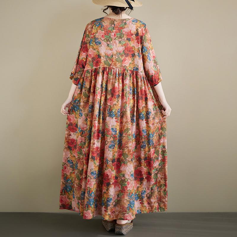 DIMANAF New 2026 Summer Beach Women Plus Size Lady Long Dress Loose Oversize Maxi Fashion Floral Print Cotton