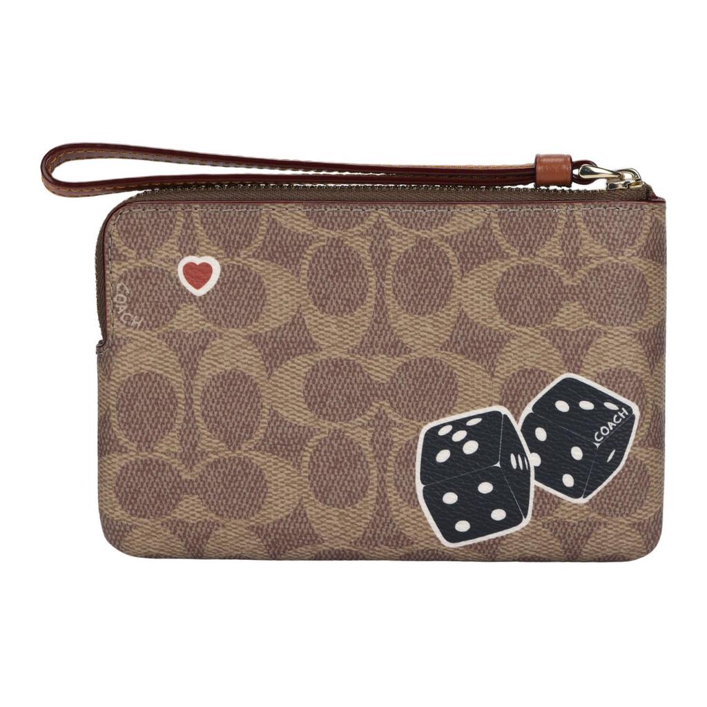 Coach Corner Zip 16 Sticker Print Zipper Closure Coated Canvas Clutch Bag Small Women Clutch Bag Brown Multicolor CW856-IMTAM
