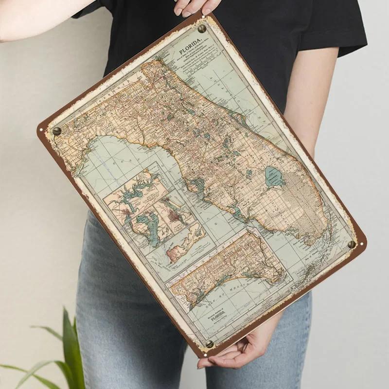 

ФЛОРИДА ПОРТРЕТ Постер Карта Металлическая Табличка Мужская Пещера На Заказ Жестяные Таблички для Настенного Декора Аксессуары для Кофейного Бара Декор для Ванной Комнаты 7.9x11.8In(20x30cm)