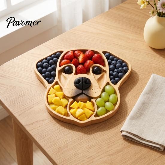 Solid Wood Food Display Wooden Christmas Tree Charcuterie Platter, Animal Shape Serving Tray with Turtle Cat Dog, Fruit Nut Platter Divided