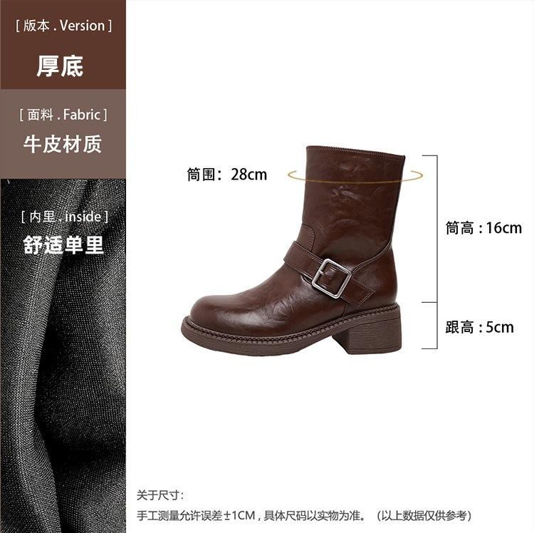 

Washed shrinkage cowhide platform short boots women s autumn and winter thick heel Martin boots versatile British style side zipper thin boots 35 коричневый