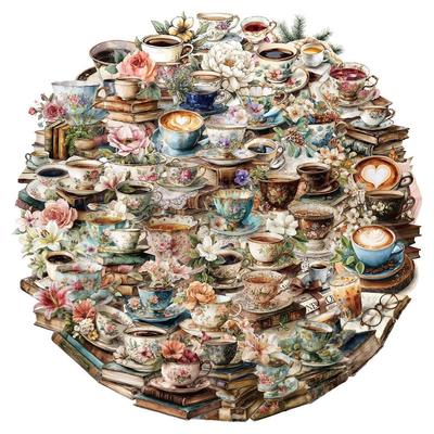 50 Creative Coffee and Books PET Transparent Stickers for Journals - 50 Sheets/Set