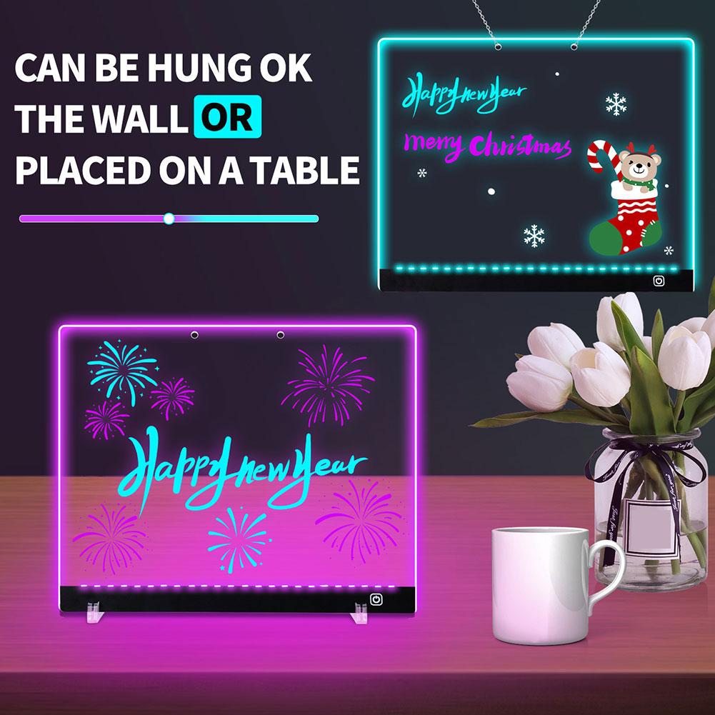 LED Note Board Night Light With Colorful 7 Pens DIY Acrylic Message Board Creative Fluorescen Painting Drawing Board