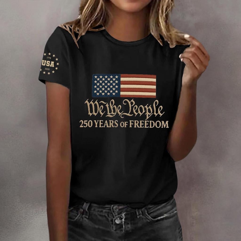 Pulôver casual feminino com decote redondo e manga curta, camiseta estampada