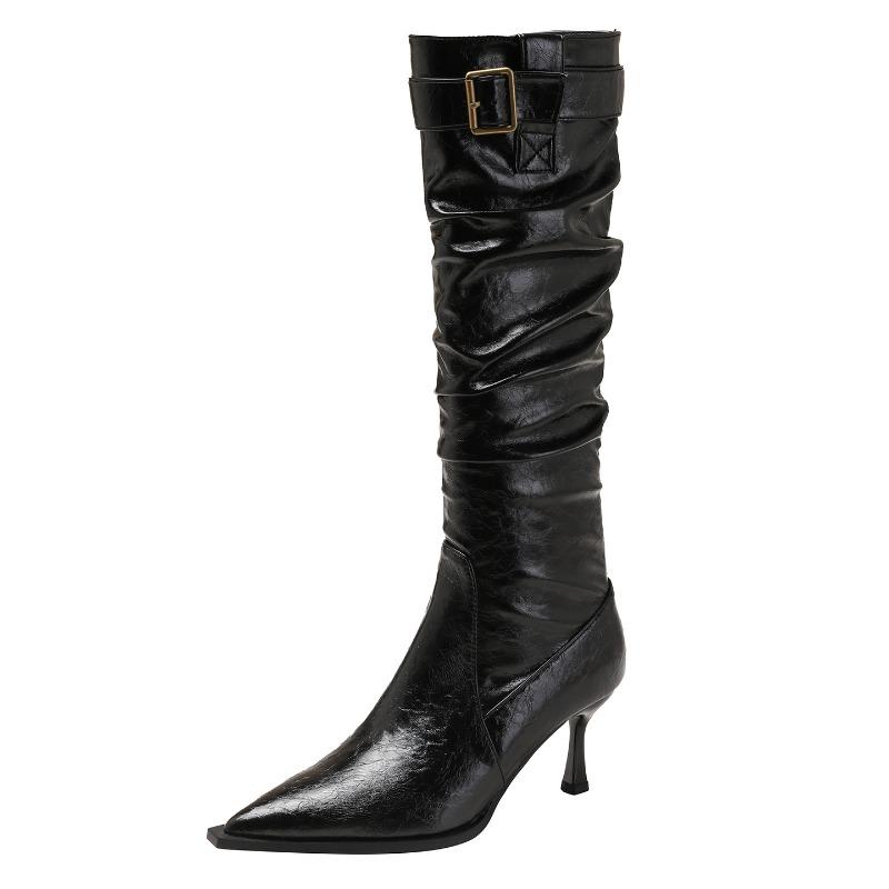 2026 Autumn and Winter Slim Heel New Pointed Elastic Knee High Boots