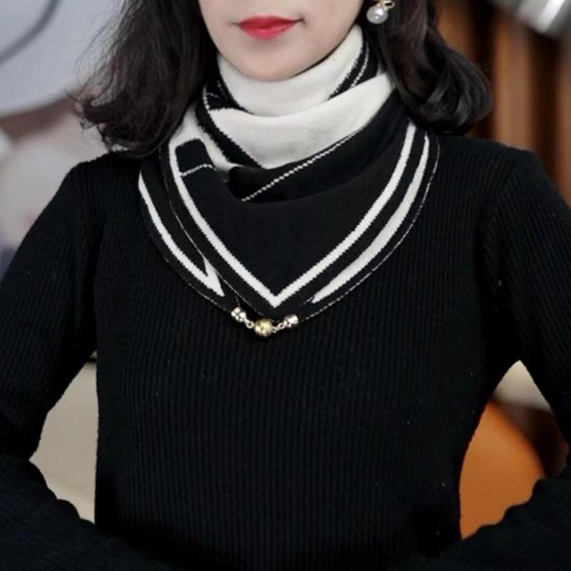 Warm Knitted Magnetic Buckle Triangular Neck Warmer Scarf