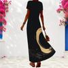 Women Plus Size V Neck Short Sleeve Dark Abstract Printed Maxi Dress