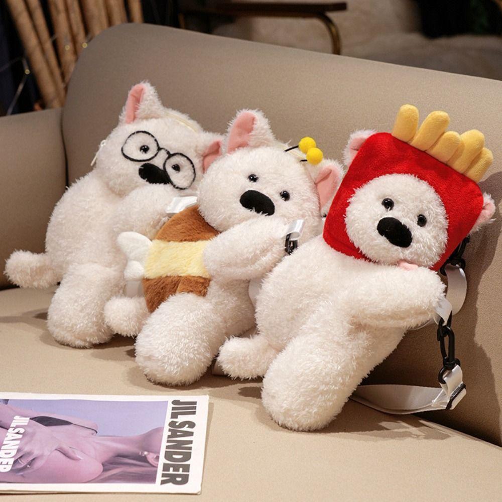 

Glasses Puppy Plush Backpack French Fries Cartoon Peripheral Daypack Puppy Plush Handbag Party Style 2