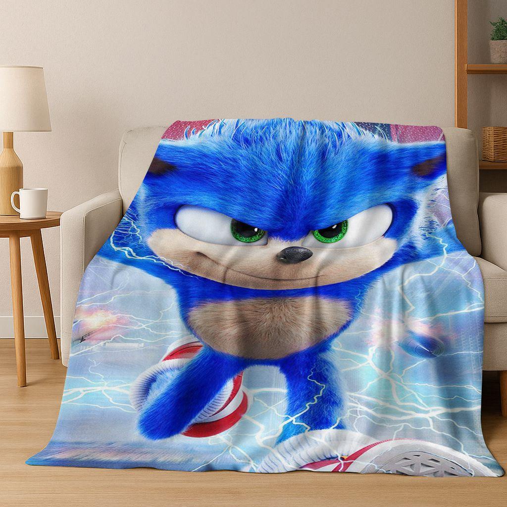 Classic S-Sonic Cartoon Game Flannel Blanket Soft Warm Throw Blanket for Bed Bedroom Living Room Travel Picnic Office Gift Kids
