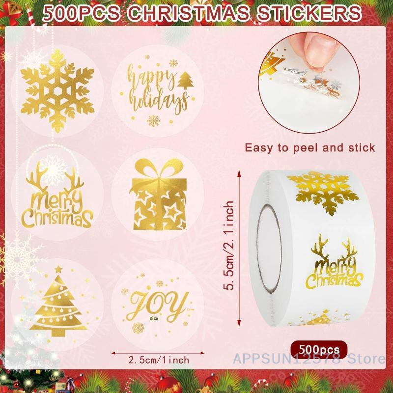 Big Pack of 500 Cute Snowman Stickers, Round Transparent Decals for Christmas Gift Wrapping, Scrapbooking