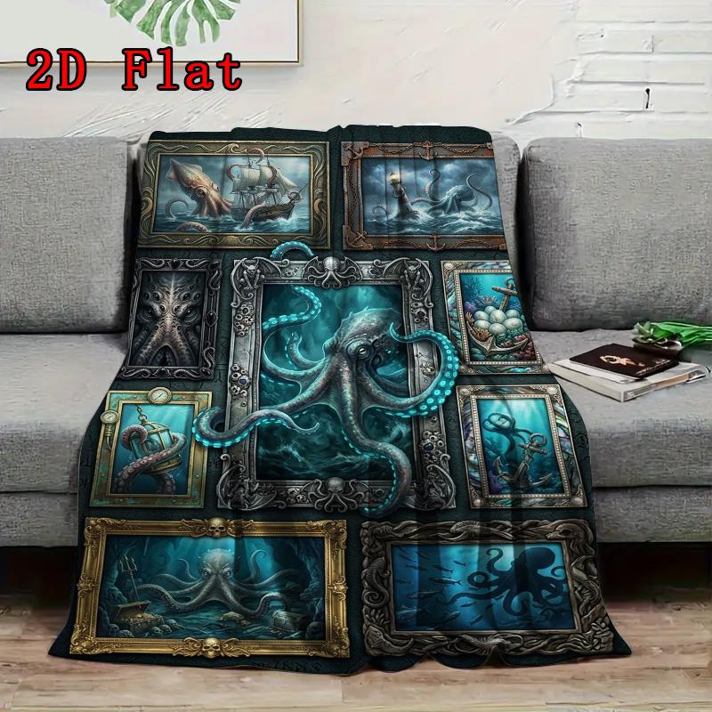 Octopus Art Gallery 2D Flat Pattern Flannel Blanket, High quality All Seasons, Home Decor, Warmth and Comfort, Perfect for Christmas Gifts.