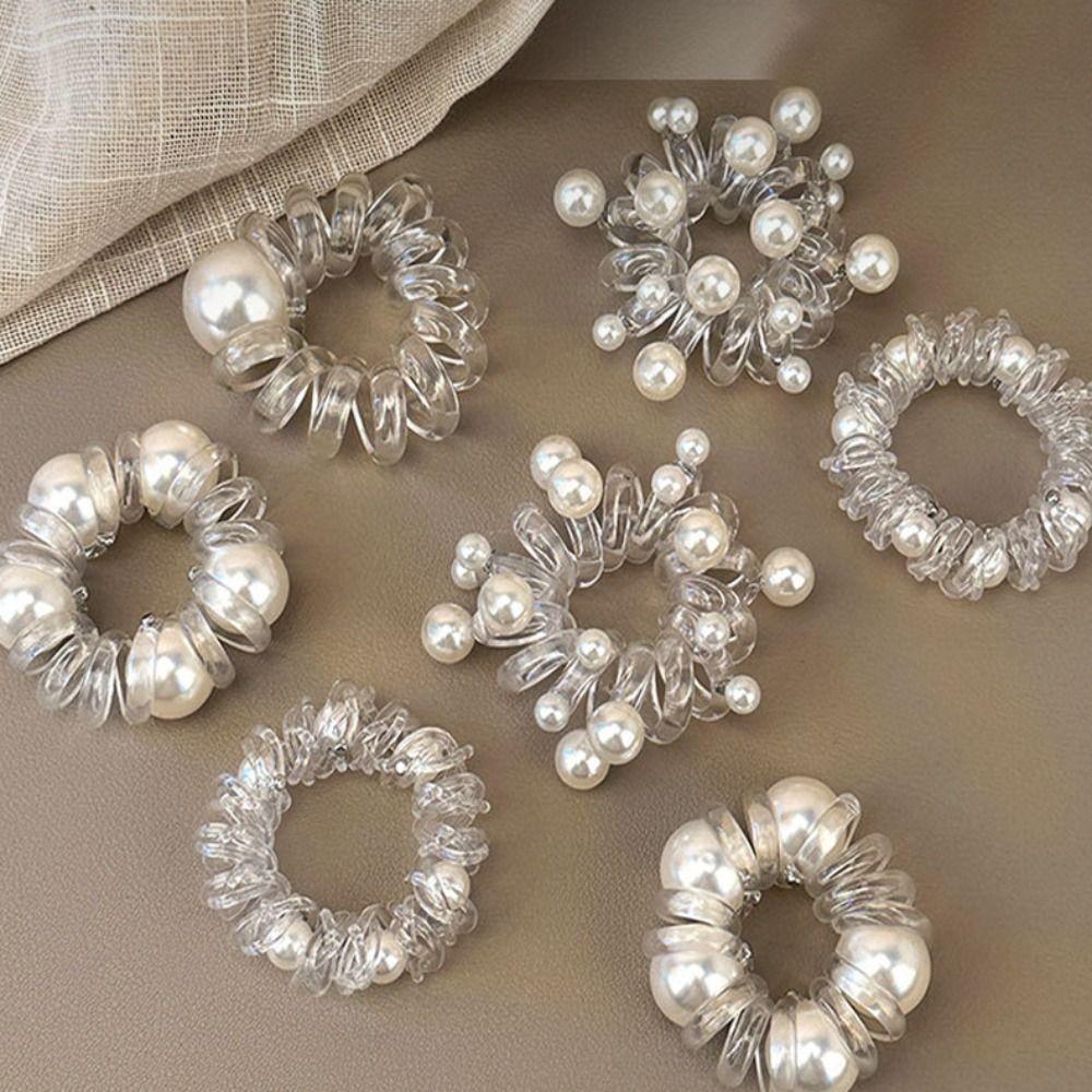 

Прозорий тримач для кінського хвоста з перламутровим телефонним дротом Модні мотузки для волосся Design 4