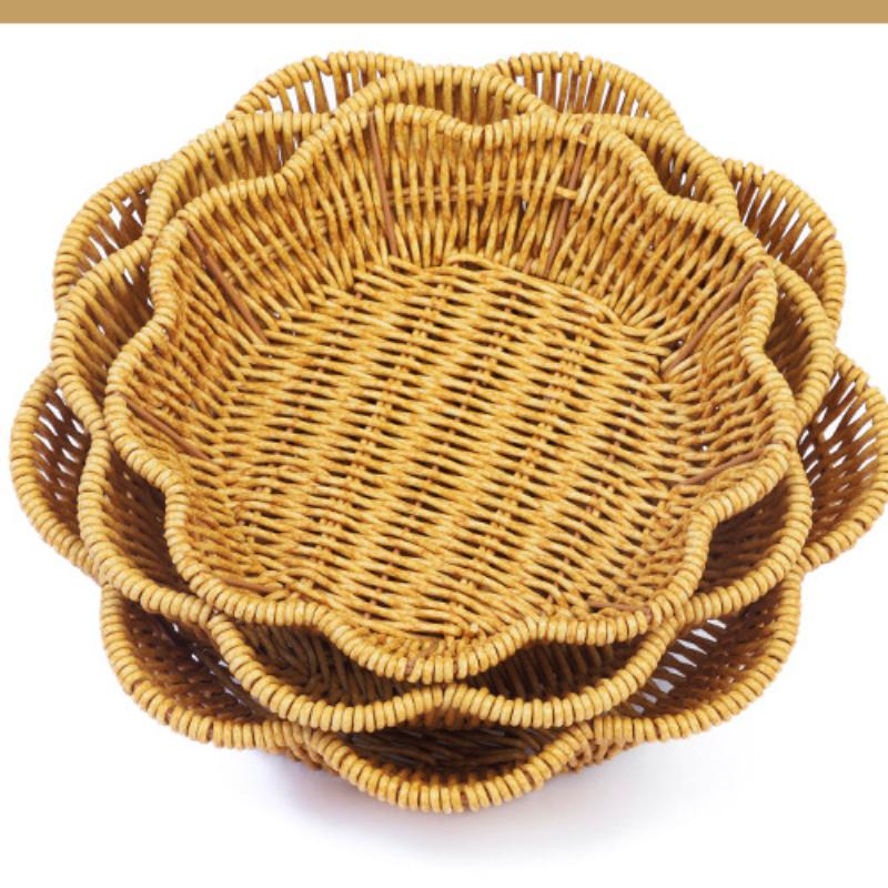 Woven Storage Basket Imitation Rattan Organizer Fruit Bread Container Home Kitchen Restaurant Display Tray Durable Multi-Use