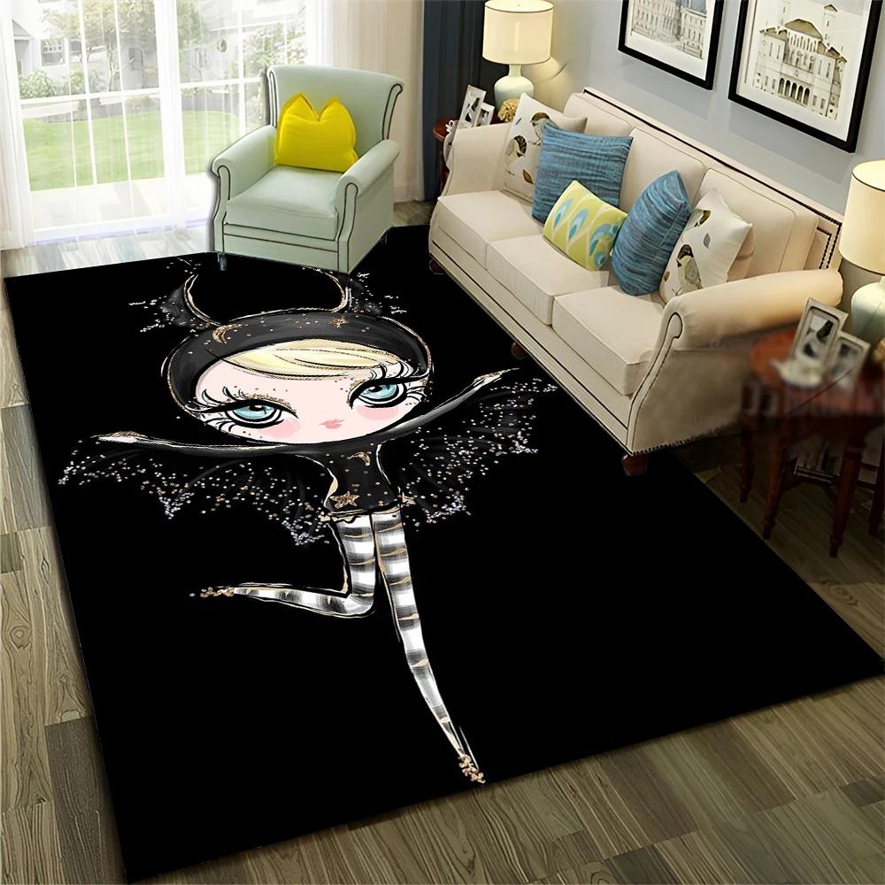 3D Cute Ballet Girl Ballerina Fairy Cartoon Carpet Rug for Home Living Room Bedroom Sofa Doormat Decor,Child Non-slip Floor Mat