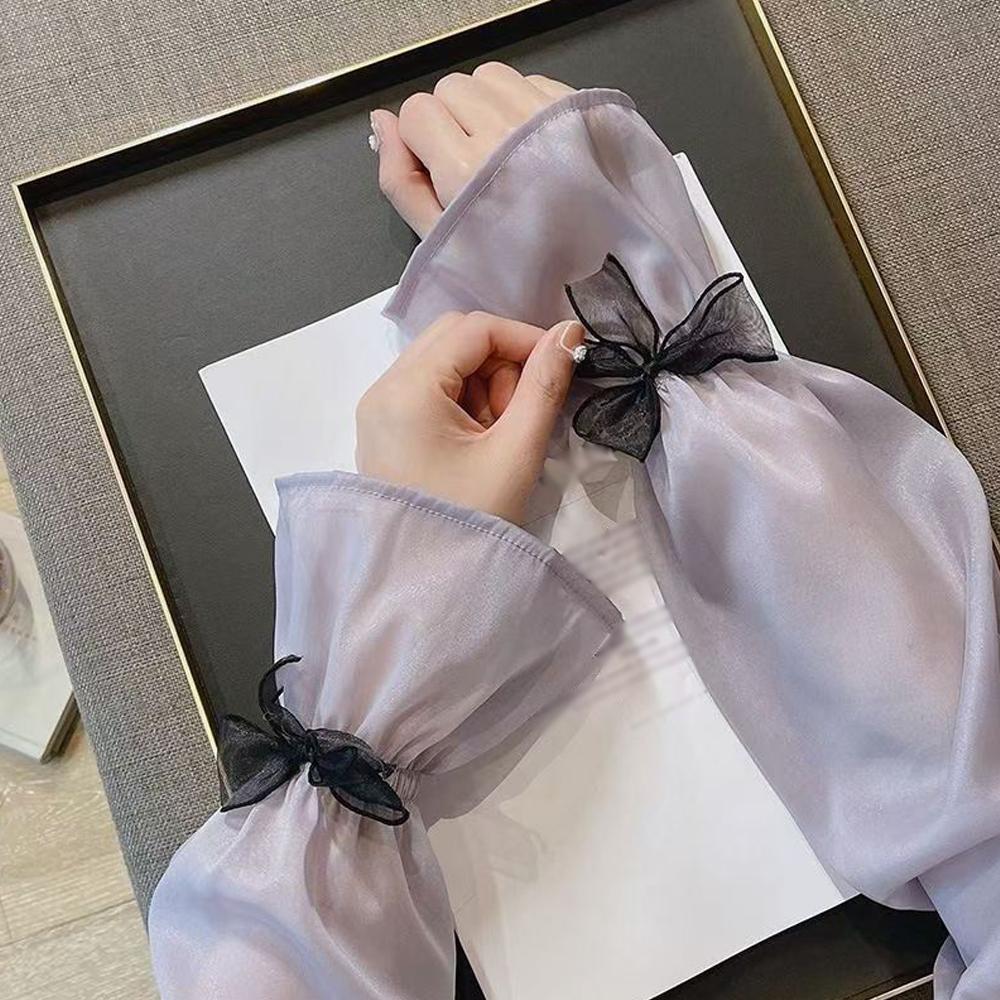 Sunscreen Bow Tie Sheer Arm Sleeves Women Ice Silk Arm Protection UV Protection Gloves Arm Sleeves Lolita Fingerless Glove