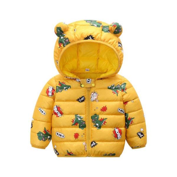 Baby Boy Hooded Lightweight Down Jacket Kids Girl Cartoon Dinosaur Zipper Coats Autumn Winter Warm Christmas Outerwear