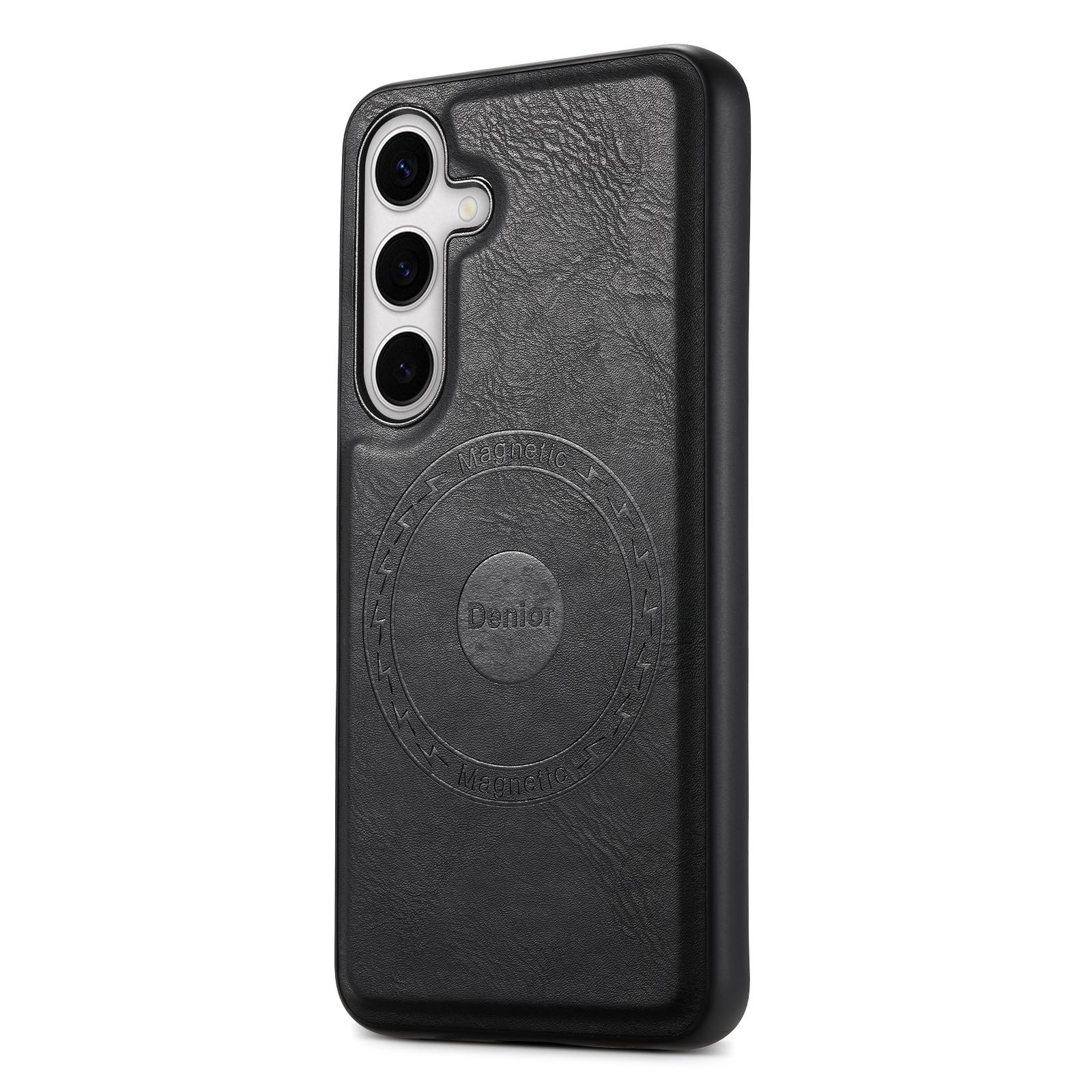 

DENIOR For Samsung Galaxy S24 Cowhide Texture Phone Case Magnetic Leather Back Cover Black