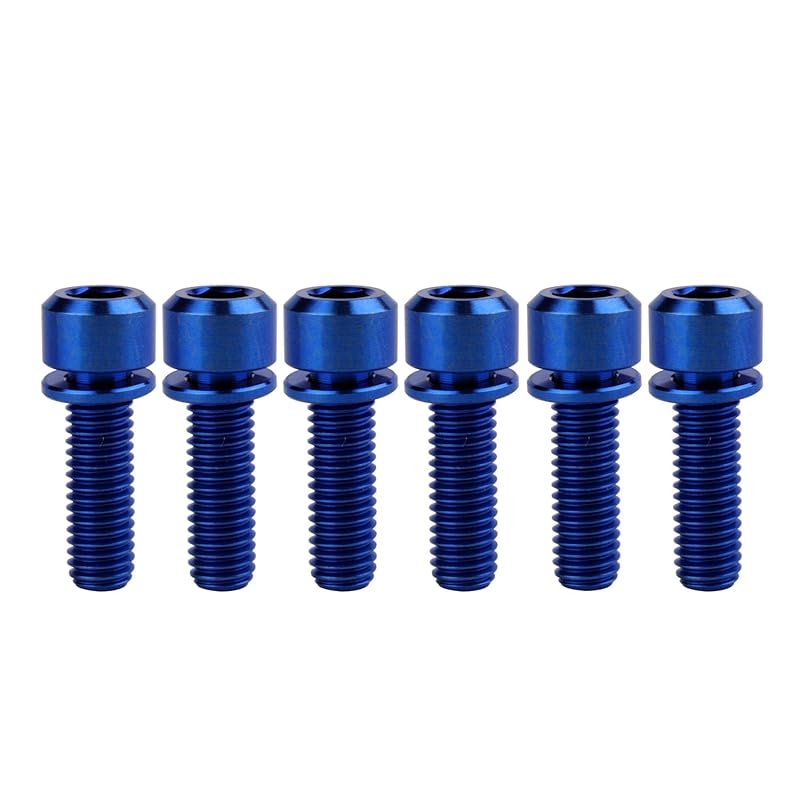 Titanium Bolt Hex Screw M5x16 18 20mm Stigma Chamfer Head Bolt with Washer for Bicycle Stem Parts Pack of 6 (Blue, M5x16mm)