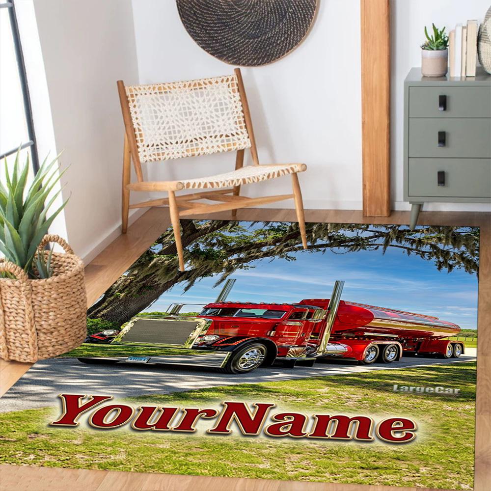 Peterbilt Heavy Trucks Customizable Name Area Rug Design for Foyer Playrooms Study room Decorate room Anti-slip Rug Anime Office Decor