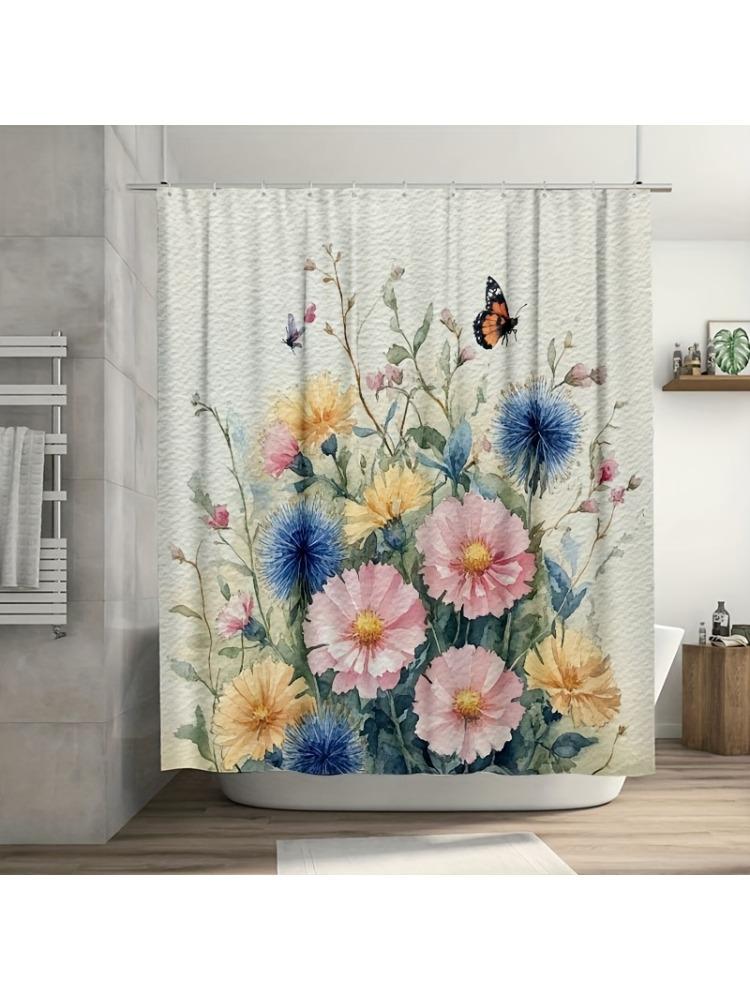 

Watercolor Vibrant Wildflowers Shower Curtain , Durable Polyester, Easy Clean, For Bathroom/Bathtub/Window Decor W60H190(CM)-1 Pcs