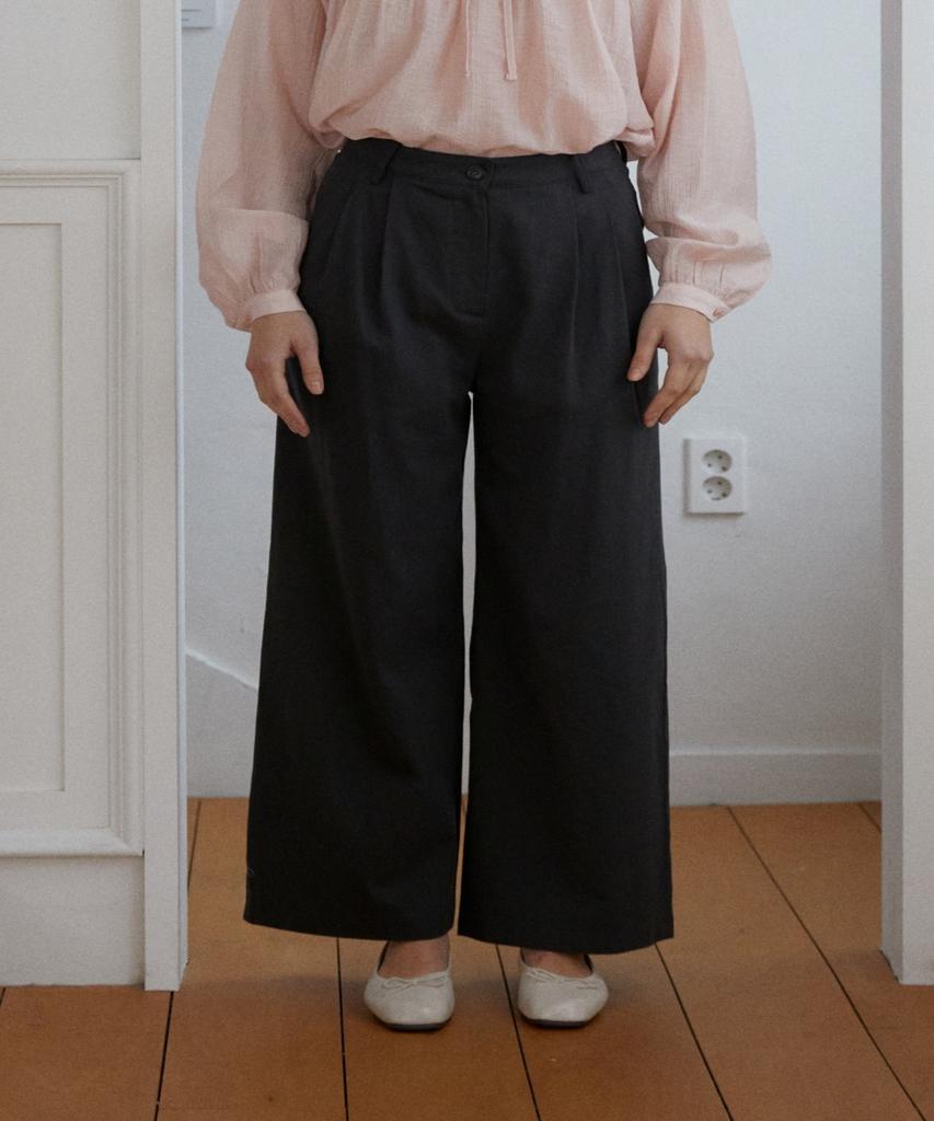 WIOE Pintuck Cotton Wide Pants_Charcoal