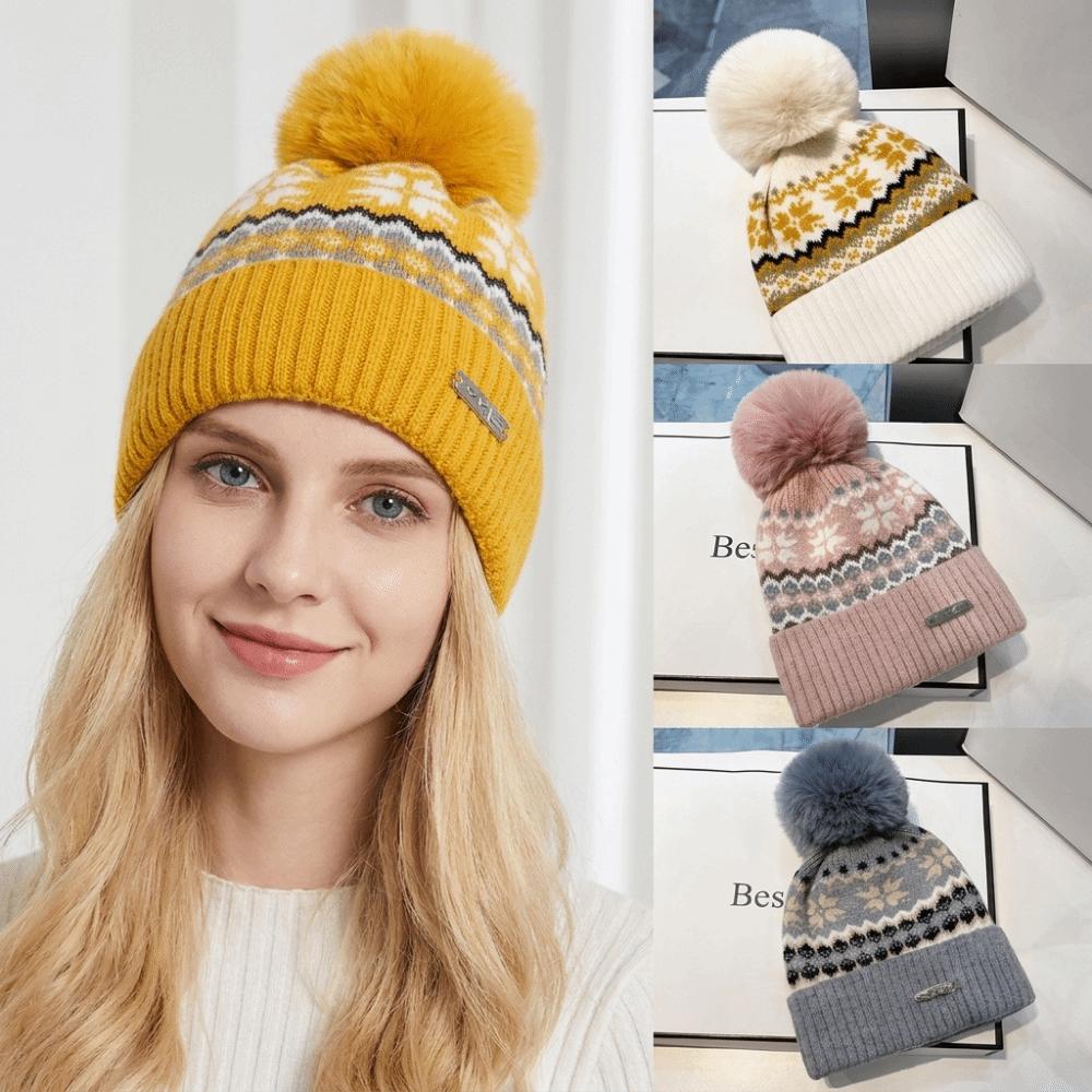 Windproof Knitted Beanie Cap Pom Pom Decoration Casual Beanie Winter Warm Hat for Unisex