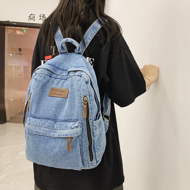 Schoolbag1011 Large Capacity Denim Backpack Women's Backpack, New Style Seasonal Minister Bag, Harajuku-style Student Travel Handbag