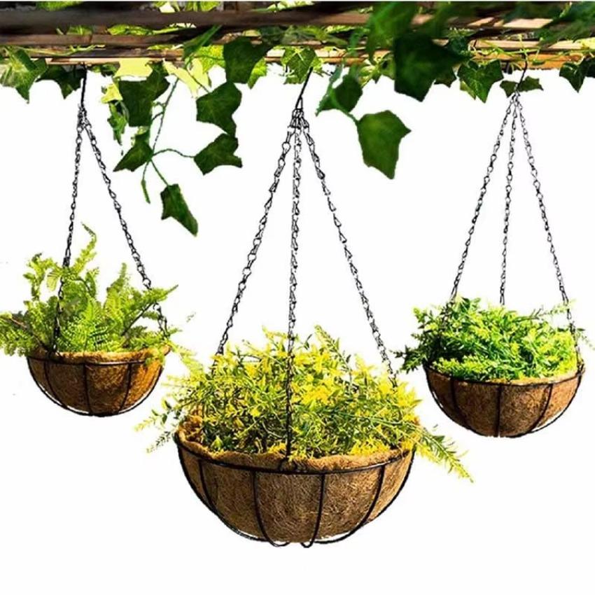 1 Pcs 8/10 Inch Holder Metal Home Balcony Decoration Round Wire Plant Hanging Basket for Plants Flower Garden Pot Planters