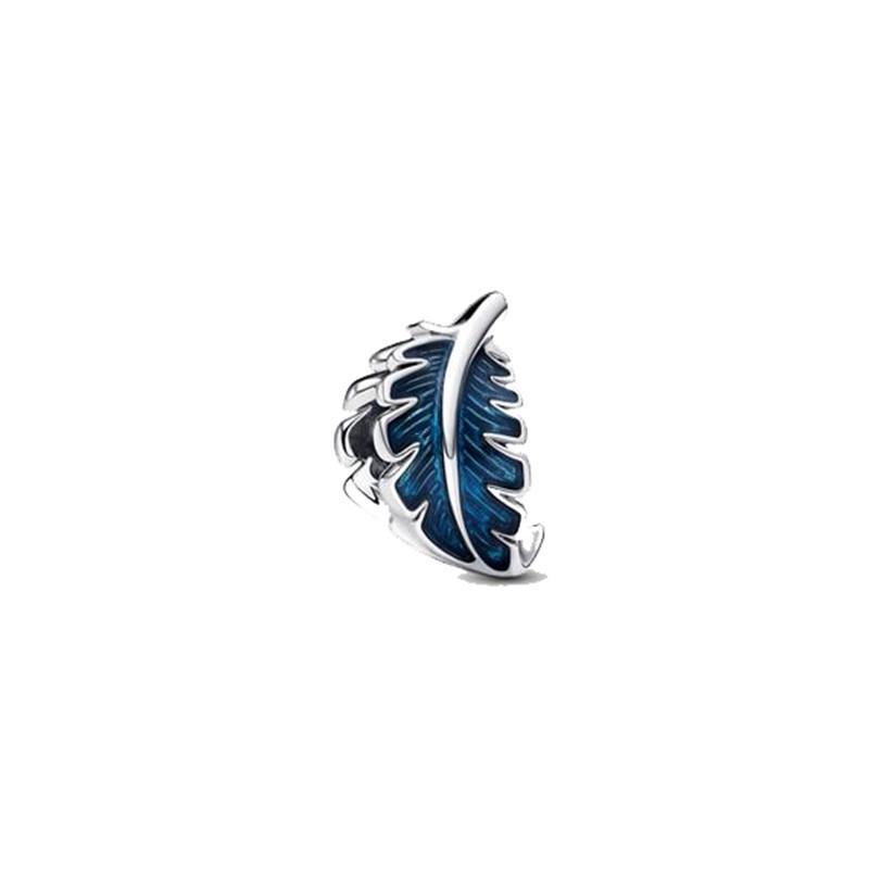European And American New Beaded White Copper Silver-Plated Blue Series Feather String Decoration Butterfly Pendant Diy Accessories