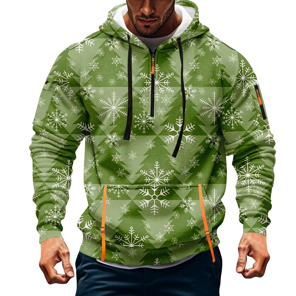 Herren Weihnachten Print Kapuzenpullover Halb-Reißverschluss Lässig Sport Sweatshirt