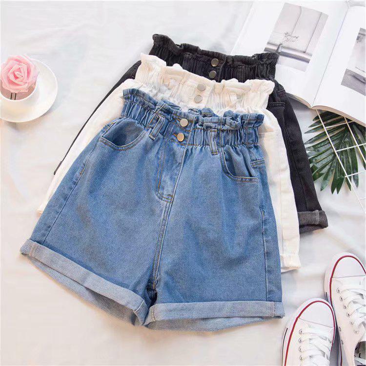 Elastic Waist Plus Size Wide Leg Denim Shorts - Korean Style A-line Loose Fit for Women
