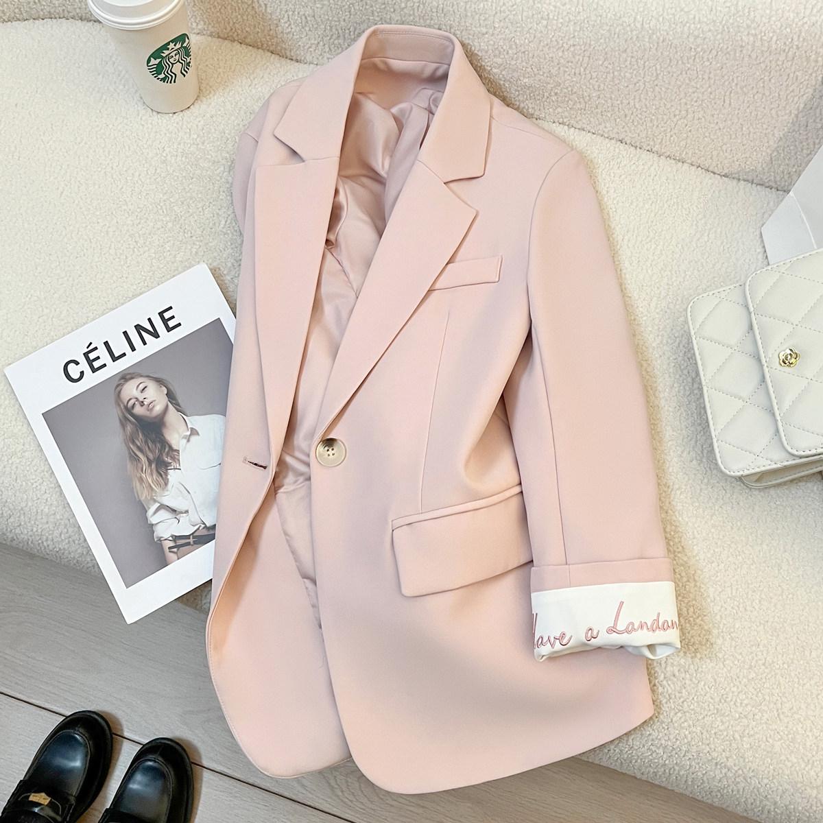 Женский розовый пиджак с вышивкой - Модный весенне-осенний 2026, Высококлассный нишевый дизайн Small розовый