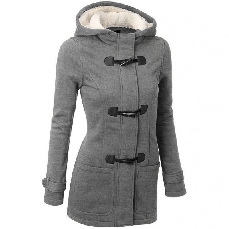 Felpa con cappuccio taglie forti da donna Cardigan in pile oversize di media lunghezza con bottoni a corno Autunno Inverno