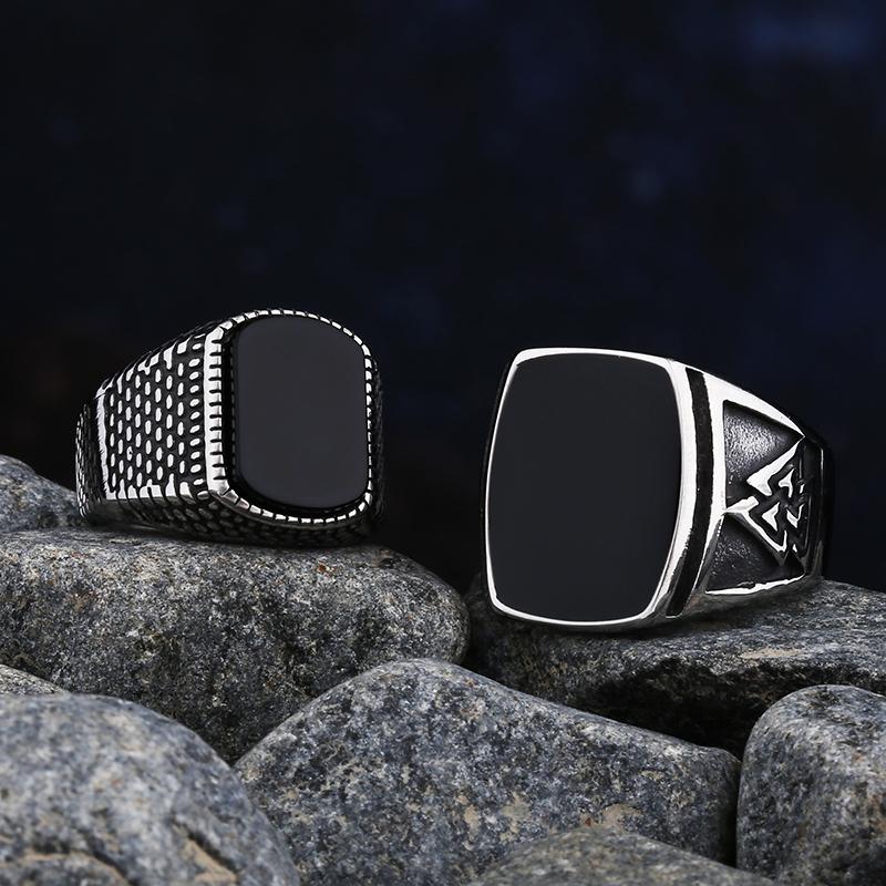 Simple Fashion Stainless Steel with Black Agate Stone Rings for Men Women High Quality Wedding Jewelry Gifts Dropshipping