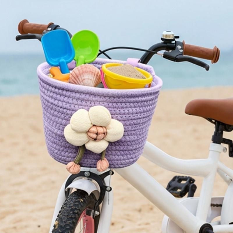 Cesto Manubrio Anteriore per Biciclette Bambini e Bambine Cesto in Corda Morbida Intrecciata Cesto Triciclo per Scuola, Esterno, Ciclismo