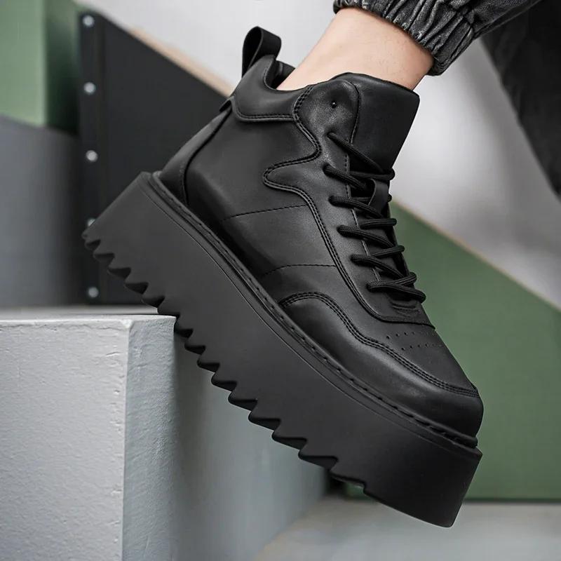 High Top Sneaker Men Designer White Board Shoes Fashion Artificial Leather Breathable Height Increased Flat Platform Sport Shoes