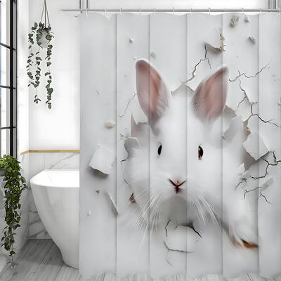 A White-faced, Black-eyed Rabbit Comes Out of a Hole Shower Curtain, Bathroom Decorative Shower Curtain, Waterproof Shower Curta