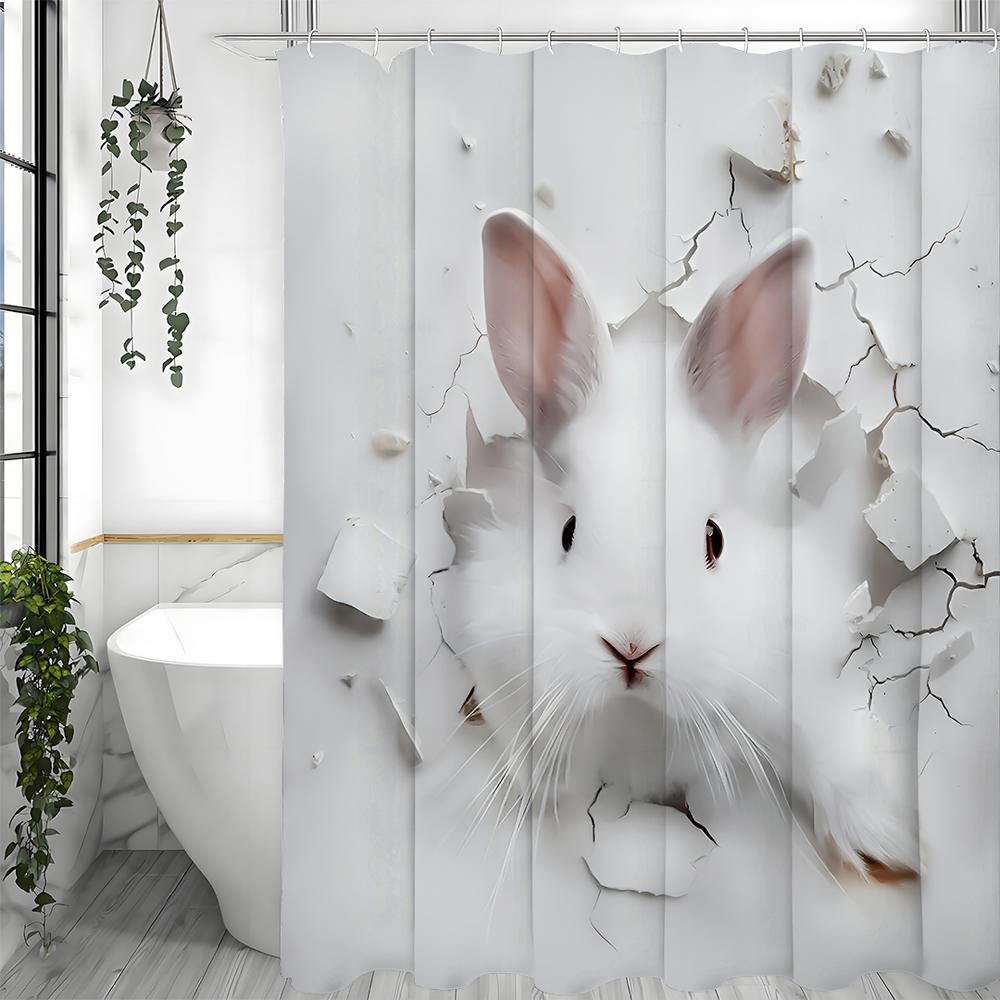 

Беломордый, черноглазый кролик вылезает из норы Занавеска для душа, Декоративная занавеска для душа для ванной, Водонепроницаемая занавеска для душа 90*180cm