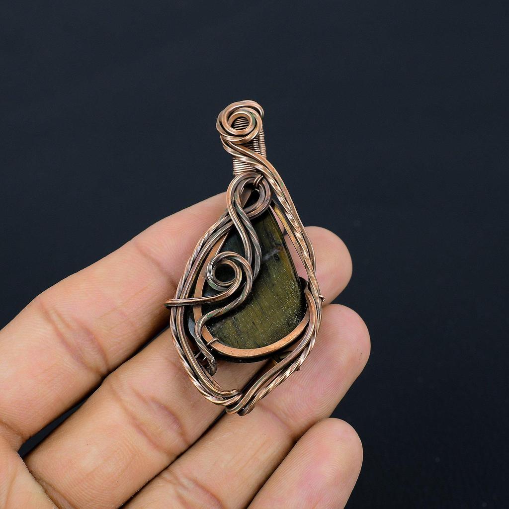 Golden Pietriesite Pendant Gemstone Handmade Jewelry, 999 Copper Wire Wrapped Pendant, Gift For Wife Jewelry