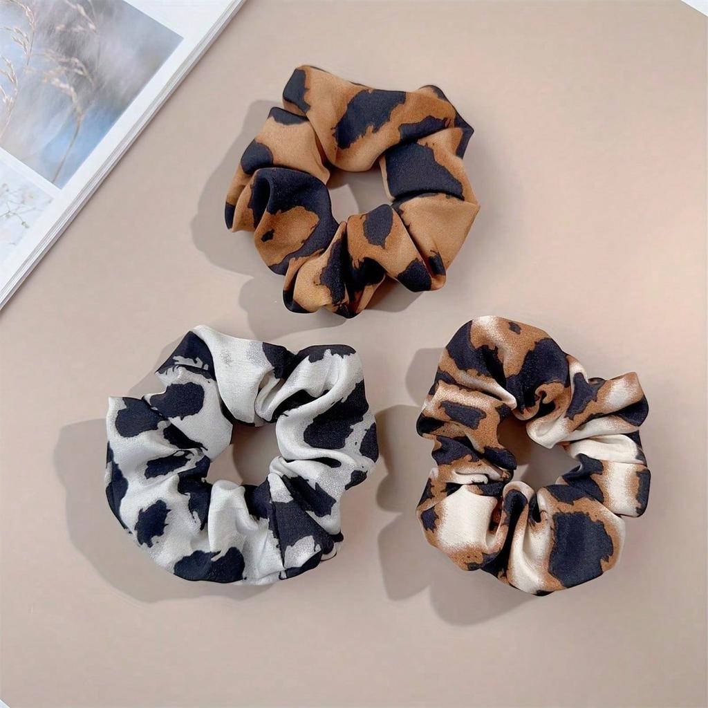 Boho Chic Leopard Print Scrunchies - Vintage Style Elastic Ponytail Holders for Women, Perfect for Beach & Summer Hairstyles