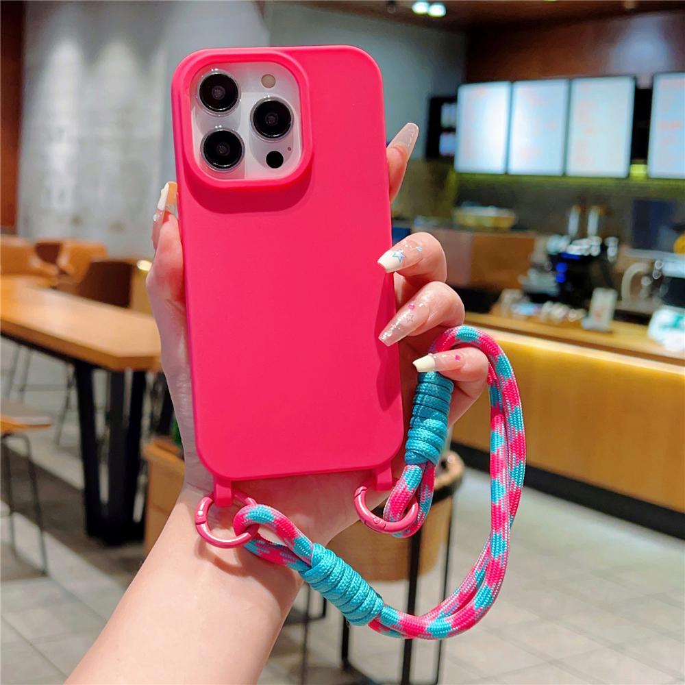 

Ремінець на зап ястя Шнурок Мотузка Ремінець Цукерковий колір Чохол для телефону Для iPhone 16 15 11 12 13 14 Pro Max Plus X XS М яка силіконова кришка For iPhone 16&Case & Strap