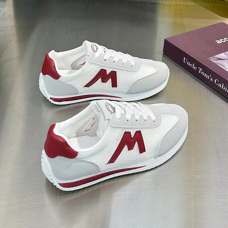 Дышащие маленькие белые туфли, женская обувь, повседневная обувь на толстой подошве, женские кроссовки 35 красный