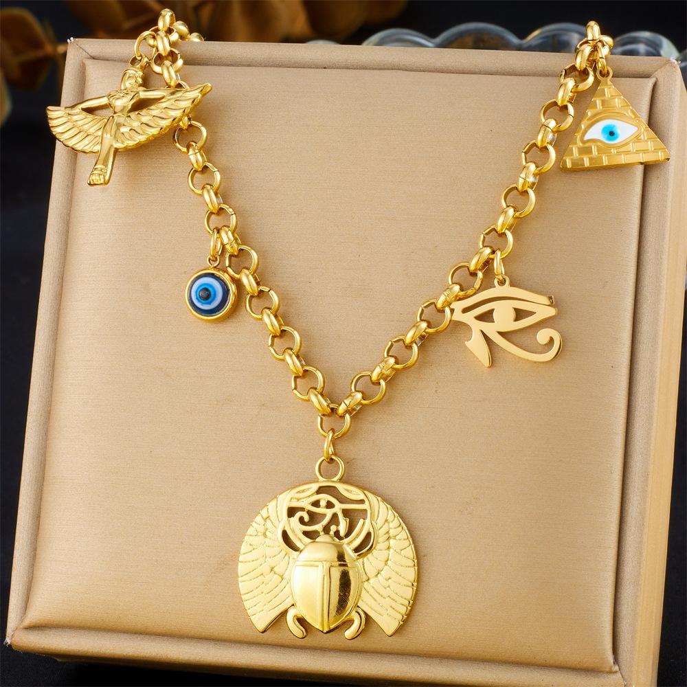 Vintage Multi Element Heart Bow Shell Cherry Cross Eye Chain Necklace